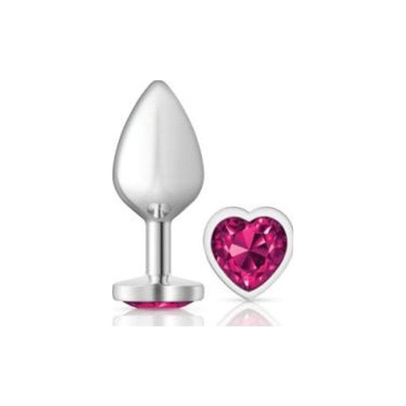Cheeky Charms Silver Metal Butt Plug w Heart Pink Jewel Medium - Naughty by Nature Adult Store