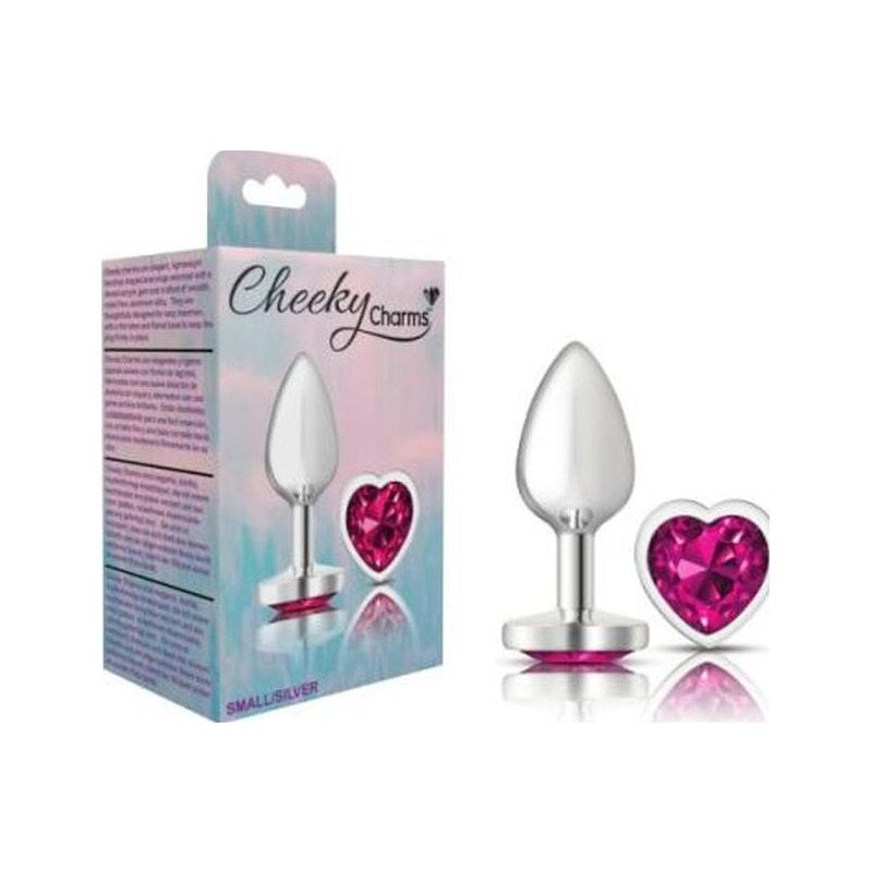Cheeky Charms Silver Metal Butt Plug w Heart Pink Jewel Small - Naughty by Nature Adult Store