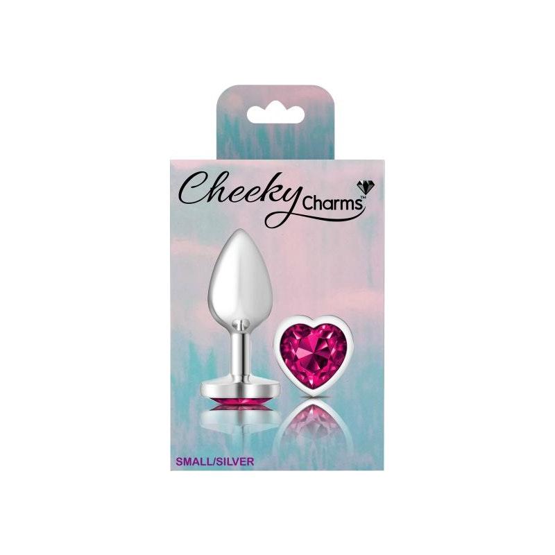 Cheeky Charms Silver Metal Butt Plug w Heart Pink Jewel Small - Naughty by Nature Adult Store
