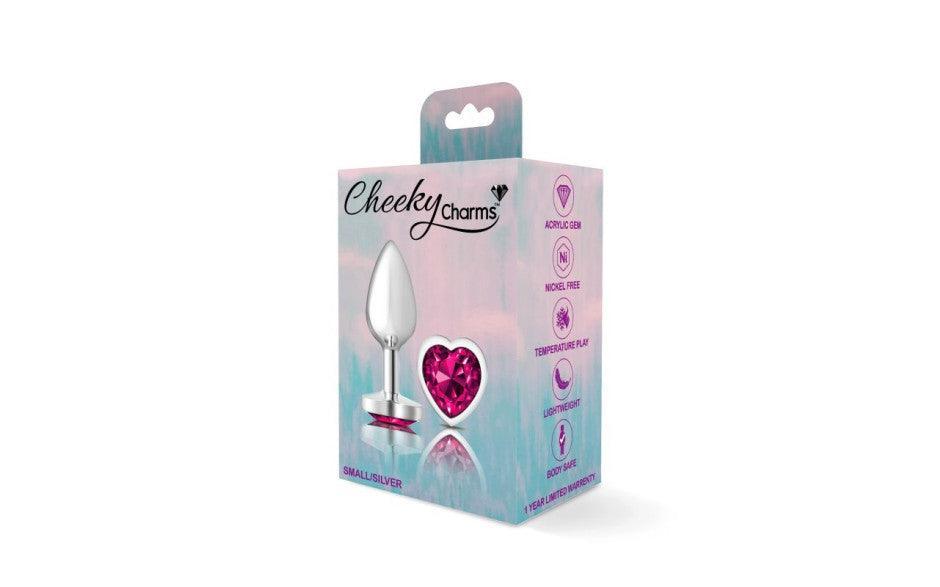 Cheeky Charms Silver Metal Butt Plug w Heart Pink Jewel Small - Naughty by Nature Adult Store