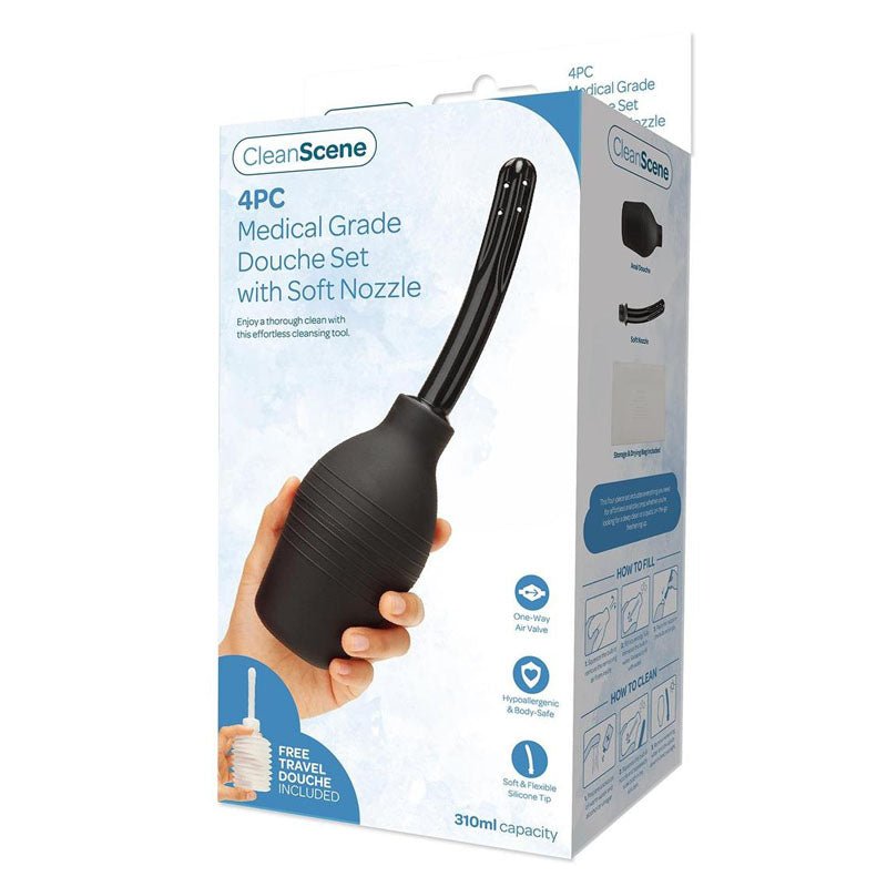 CleanScene 4 Piece Medical Grade Douche Set with Soft Nozzle - 310 ml Capacity with Free Travel Douche Included - HEALTH CARE