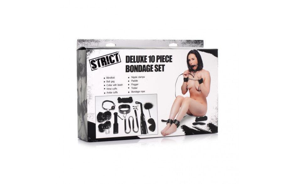 Deluxe 10 Pc Bondage Set Black - Adult Toys