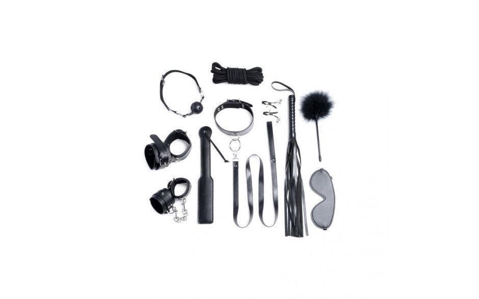Deluxe 10 Pc Bondage Set Black - Adult Toys