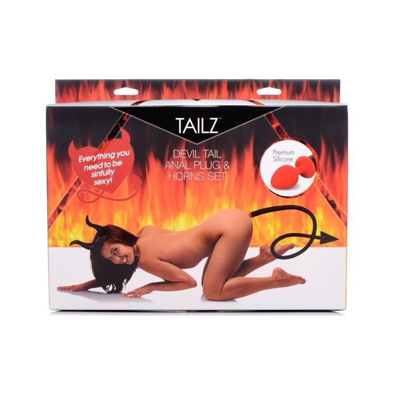 Devil Tail Anal Plug and Horn Set Black - Naughty by Nature Adult Store