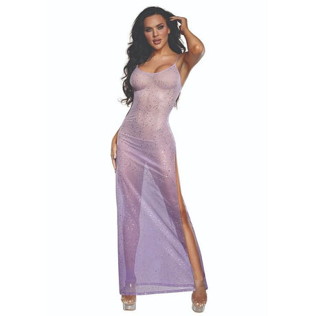 DreamGirl Ombre Glitter Mesh Gown Lilac - Lingerie