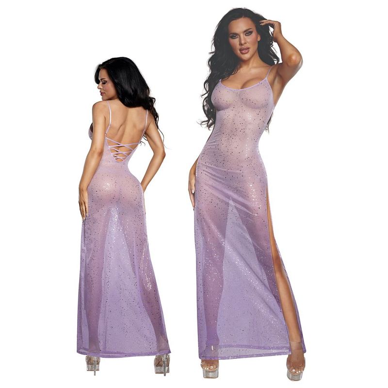 DreamGirl Ombre Glitter Mesh Gown Lilac - Lingerie