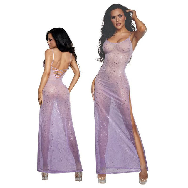 DreamGirl Ombre Glitter Mesh Gown Lilac - Lingerie