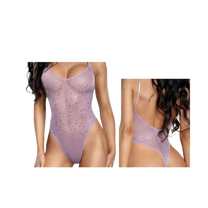 DreamGirl Ombre Glitter Mesh Teddy Lilac - Lingerie