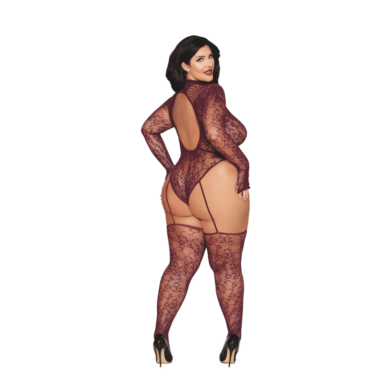 Dreamgirl Teddy Body Stocking Burgundy - Lingerie