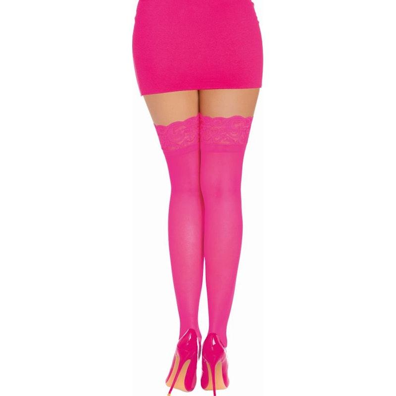 Dreamgirl Thigh High Silicone Stockings Neon Pink - Lingerie
