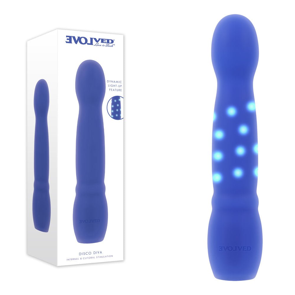 Evolved Disco Diva Blue Rechargeable Light Up Vibrator - VIBRATORS
