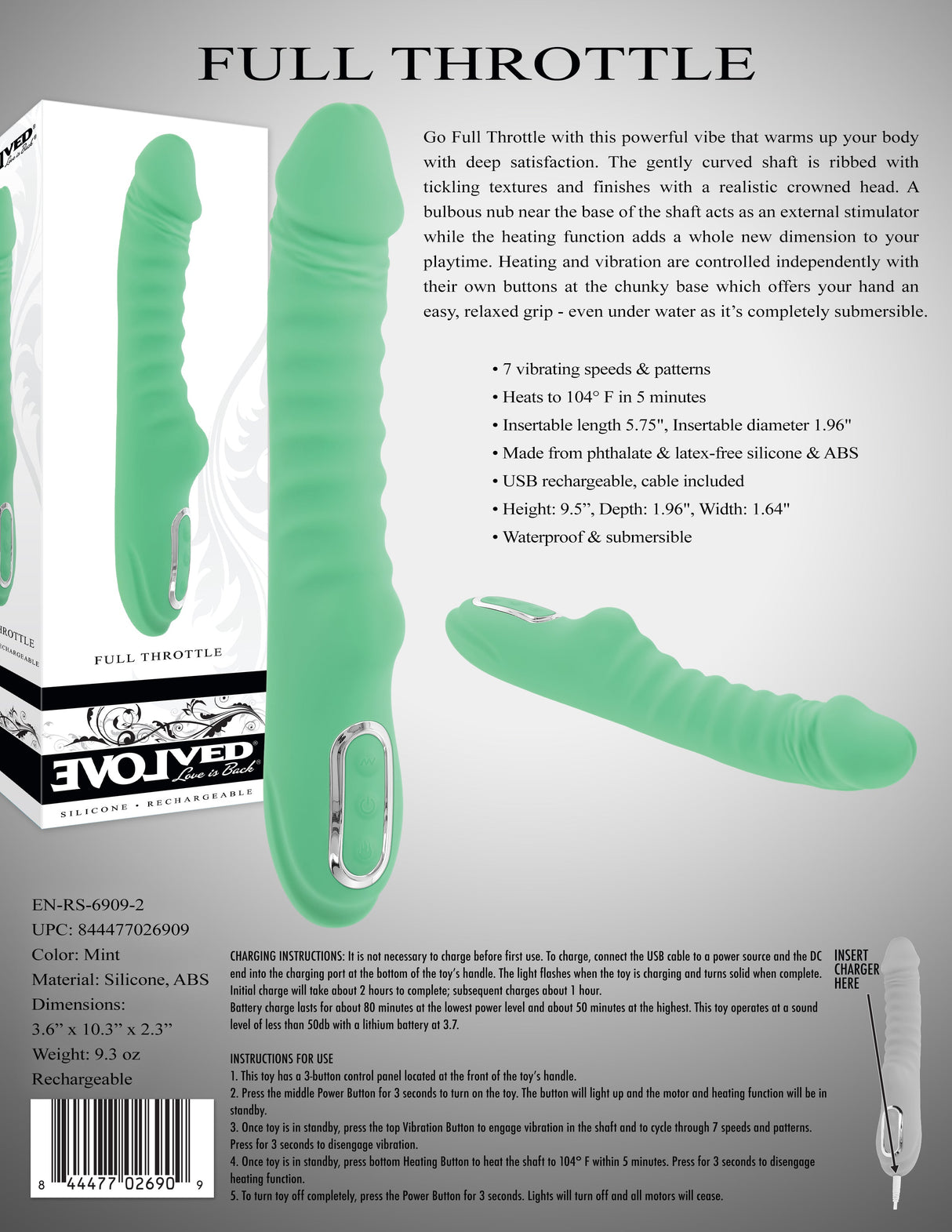 Evolved Full Throttle Mint Green USB Rechargeable Vibrator - VIBRATORS