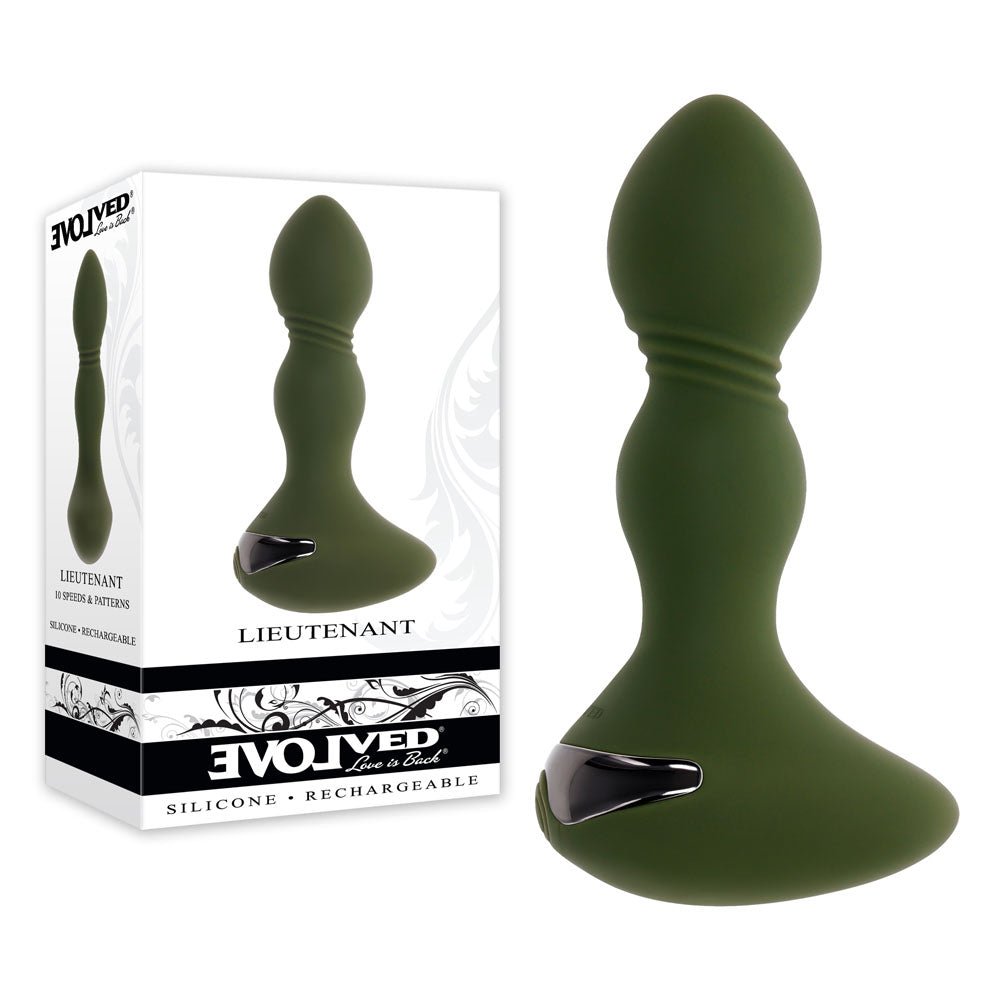 Evolved LIEUTENANT - Green 12.2 cm USB Rechargeable Vibrating Butt Plug - Anal Toys