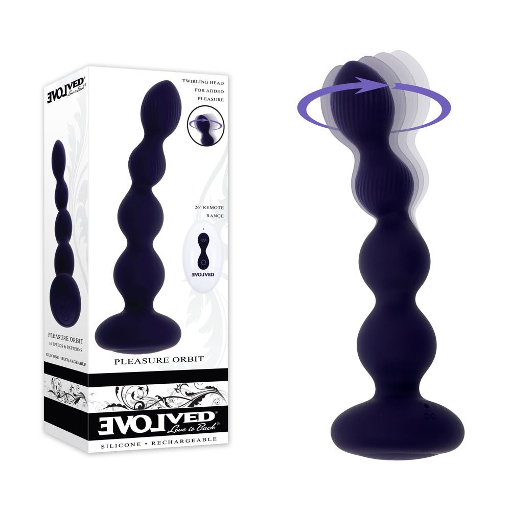 Evolved PLEASURE ORBIT - Navy Blue 17.8 cm USB Rechargeable Twirling & Vibrating Anal Beads with Remote - Anal Toys