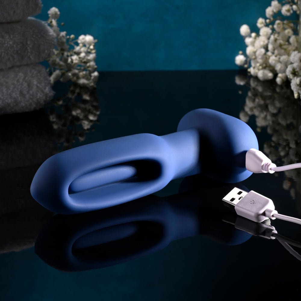 Evolved THE FLAPPER - Blue 14 cm USB Rechargeable Vibrating and Flapping Butt Plug with Remote - Anal Toys