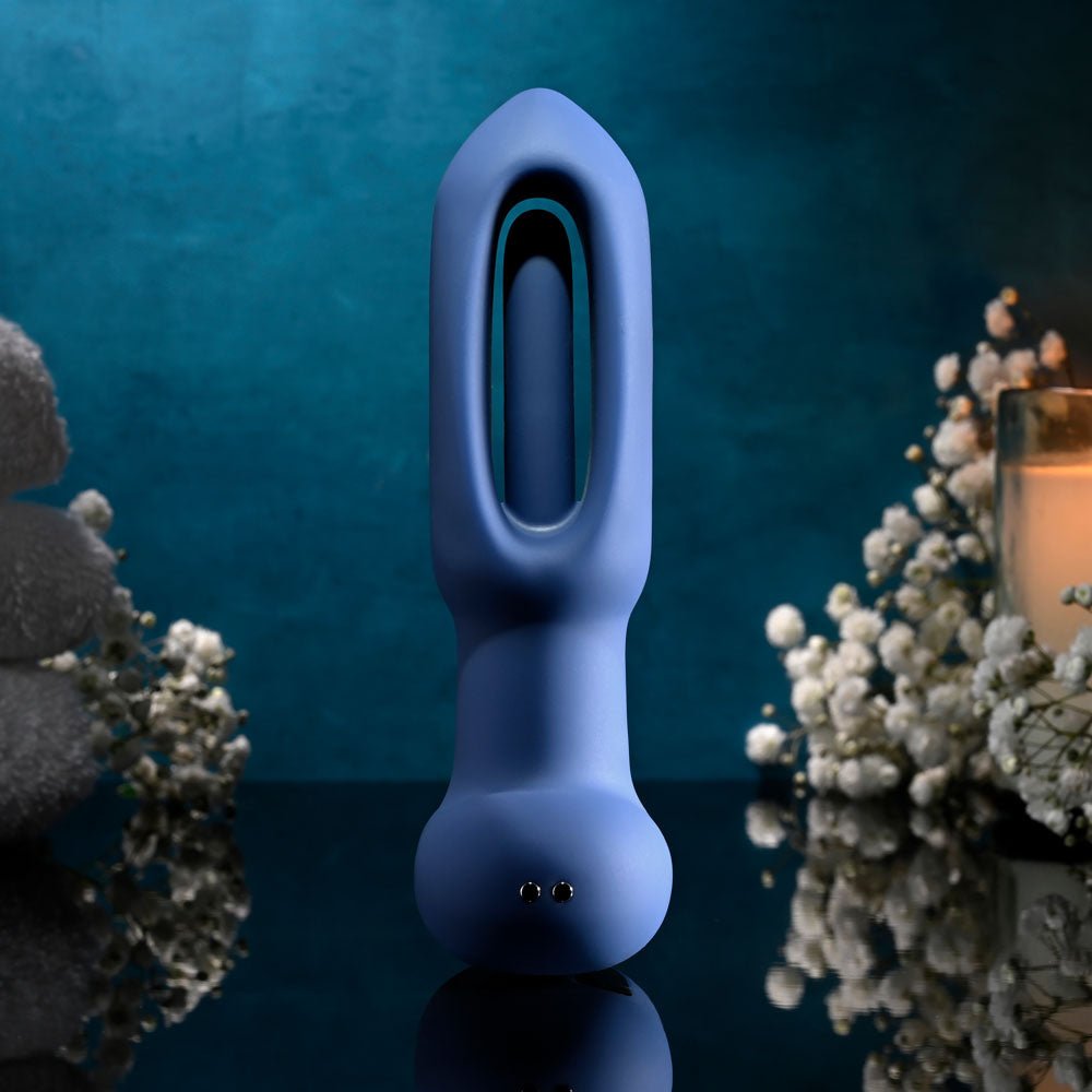 Evolved THE FLAPPER - Blue 14 cm USB Rechargeable Vibrating and Flapping Butt Plug with Remote - Anal Toys