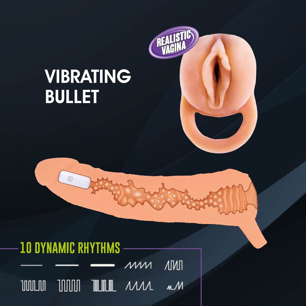 Extendor+ - Flesh 2 Inch Vibrating Penis Extender and Stroker - MASTURBATORS