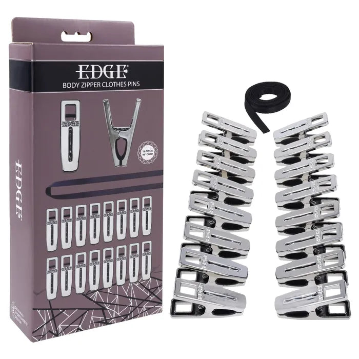 EDGE Body Zipper Clothespins Chrome Finish Set Of 16