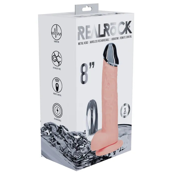 Metal Head Dildo Flesh 8 Inch Vibrating With Wireless Remote