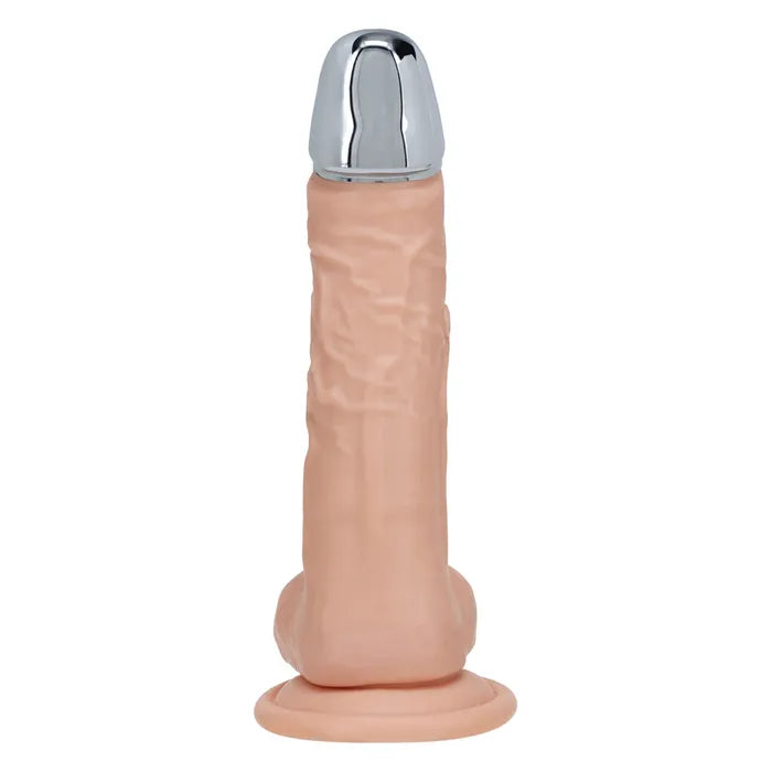 Metal Head Dildo Flesh 8 Inch Vibrating With Wireless Remote