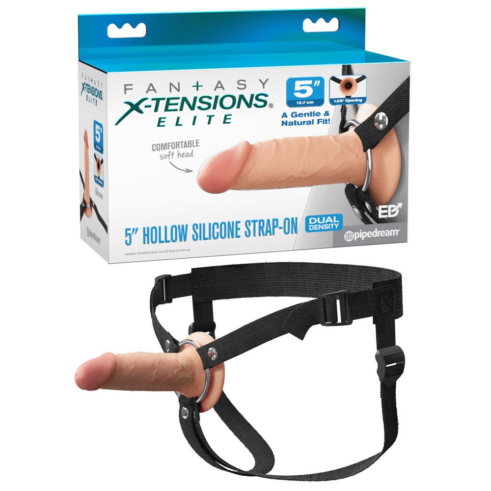 Fantasy X Tensions Elite 5 Inch Silicone Hollow Strap On Flesh - STRAP - ONS