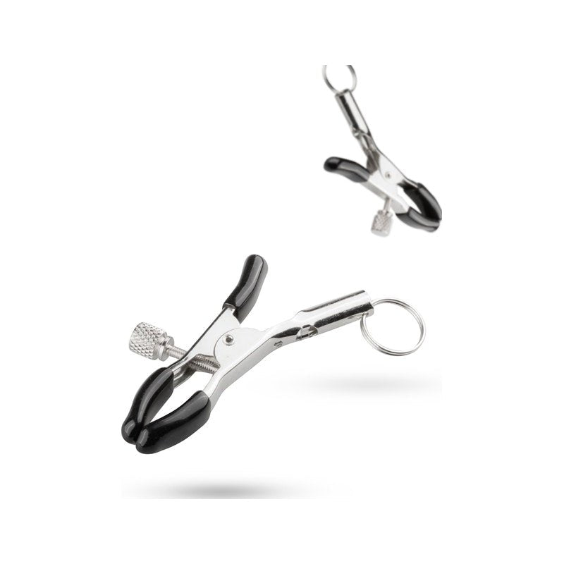 Fetish Collection Adjustable Metal Screw Nipple Clamps with Rings - Adult Toys