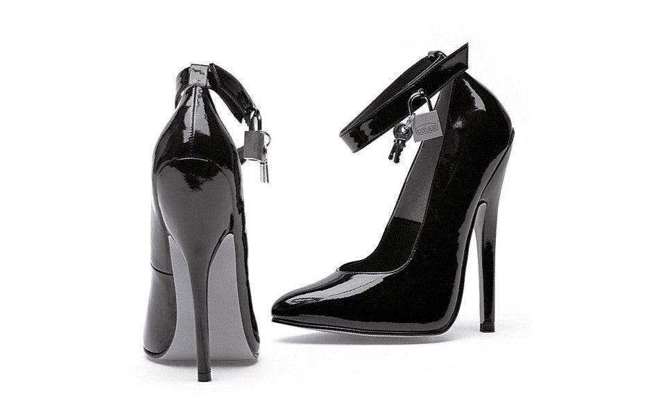 Fetish Pump w Lock and Key Black 6in - Lingerie