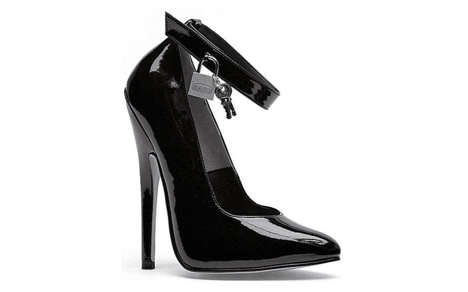 Fetish Pump w Lock and Key Black 6in - Lingerie