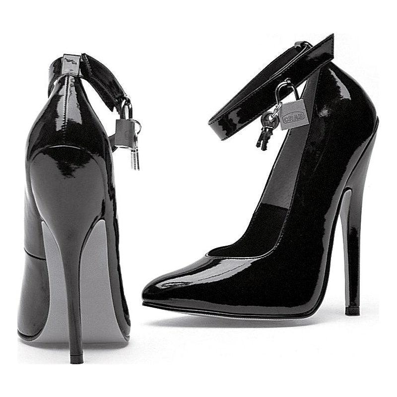 Fetish Pump w Lock and Key Black 6in - Lingerie