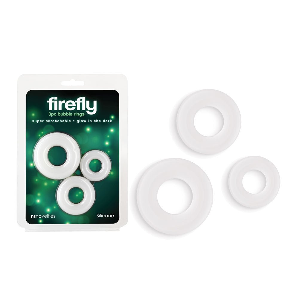 Firefly - 3pc Bubble Rings - White - Glow in Dark Cock Rings - Set of 3 Sizes - COCK RINGS