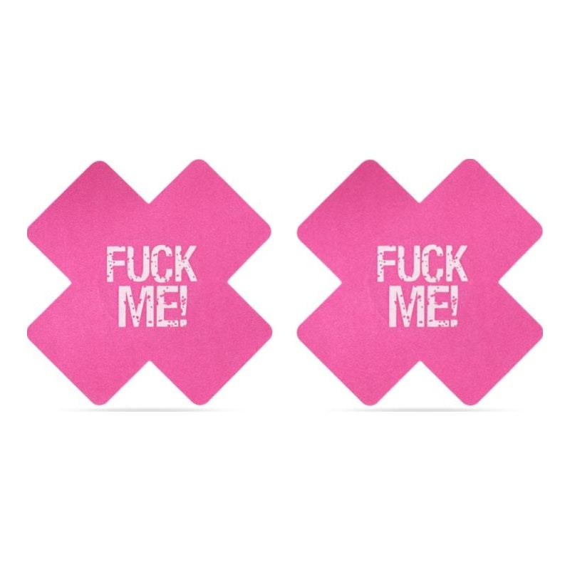 FUCK ME Cross Pattern Nipple Pasties Twin Pk - Adult Toys