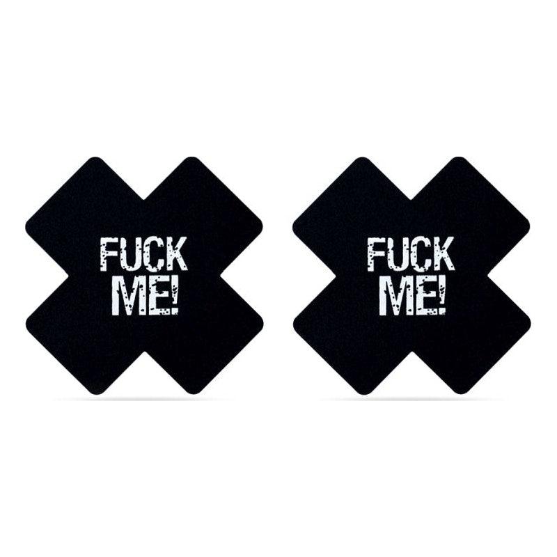 FUCK ME Cross Pattern Nipple Pasties Twin Pk - Adult Toys