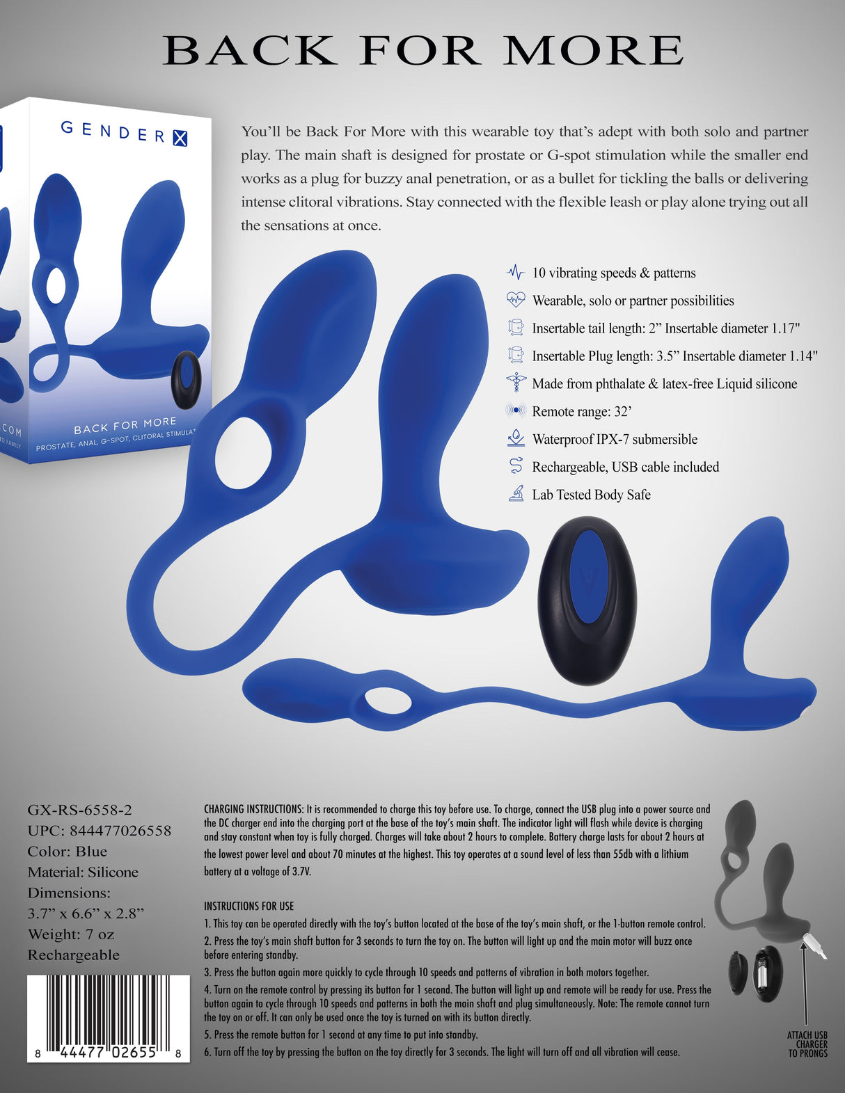 Gender X Back For More Dual Stimulator – Wireless Remote Sex Toy - ANAL TOYS