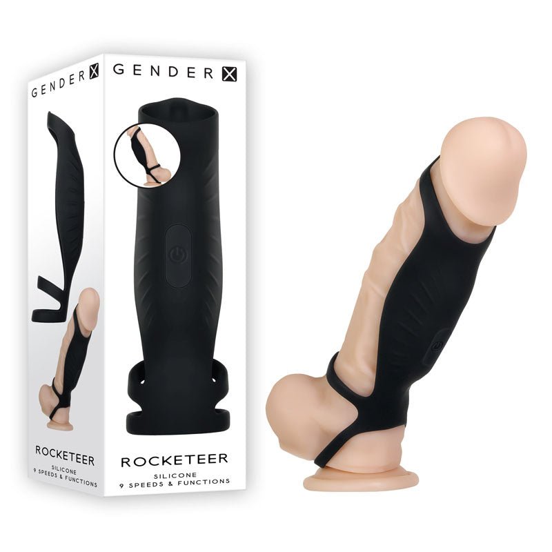 Gender X ROCKETEER - Black USB Rechargeable Vibrating Penis Sleeve - SLEEVES