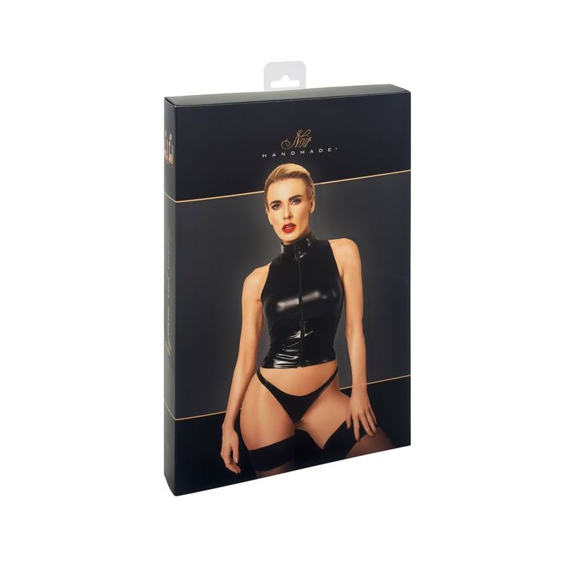 Glam Wetlook Top w Vinyl Corset - Lingerie