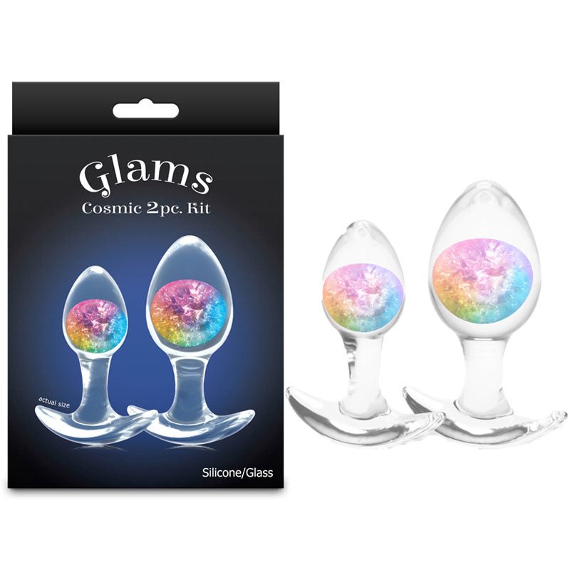 Glams Cosmic 2pc Kit - Clear/Rainbow Butt Plugs - Set of 2 Sizes - ANAL TOYS