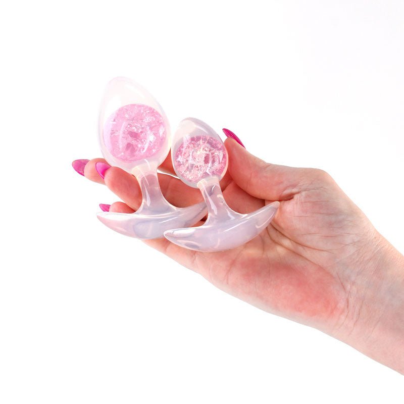 Glams Cosmic 2pc Kit - Pink - Clear/Pink Butt Plugs - Set of 2 Sizes - ANAL TOYS