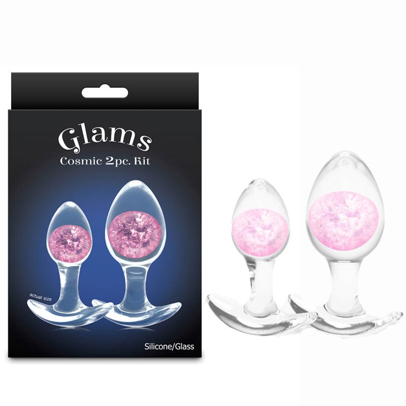 Glams Cosmic 2pc Kit - Pink - Clear/Pink Butt Plugs - Set of 2 Sizes - ANAL TOYS