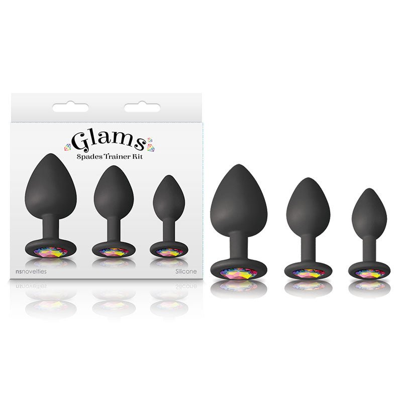 Glams Spades Trainer Kit - Black Butt Plugs with Gems - Set of 3 Sizes - Anal Toys