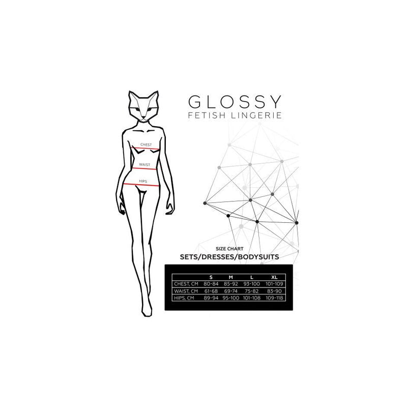 Glossy Kitti Wetlook Bodysuit and Cat Ears Black - Lingerie