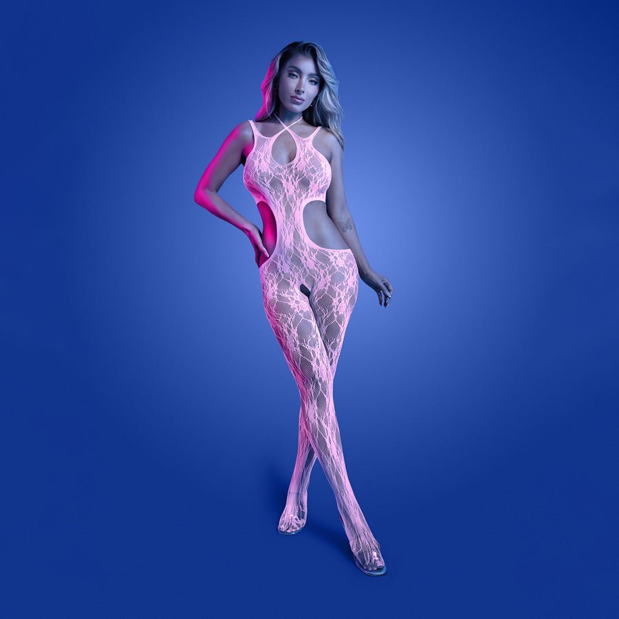 Glow Equilibrium Pink Bodystocking Glow In The Dark One Size - LINGERIE & BODY WEAR
