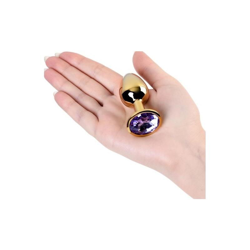 Gold Metal Anal Plug w Amethyst Crystal Small - Naughty by Nature Adult Store