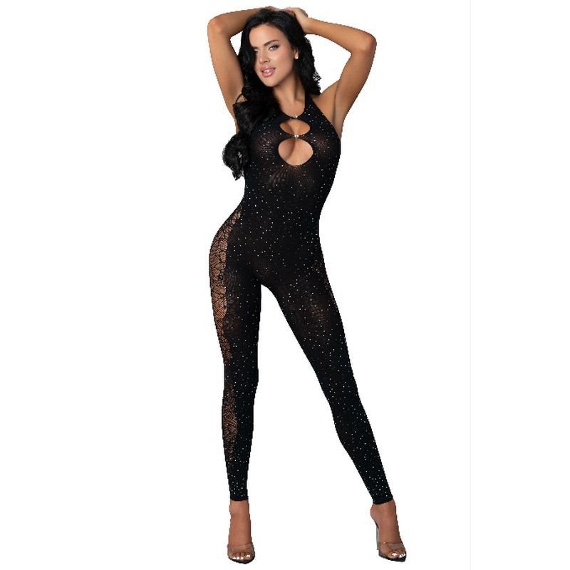 Halter Body Stocking With Rhinestone Black - Lingerie - Naughty by Nature Adult Store