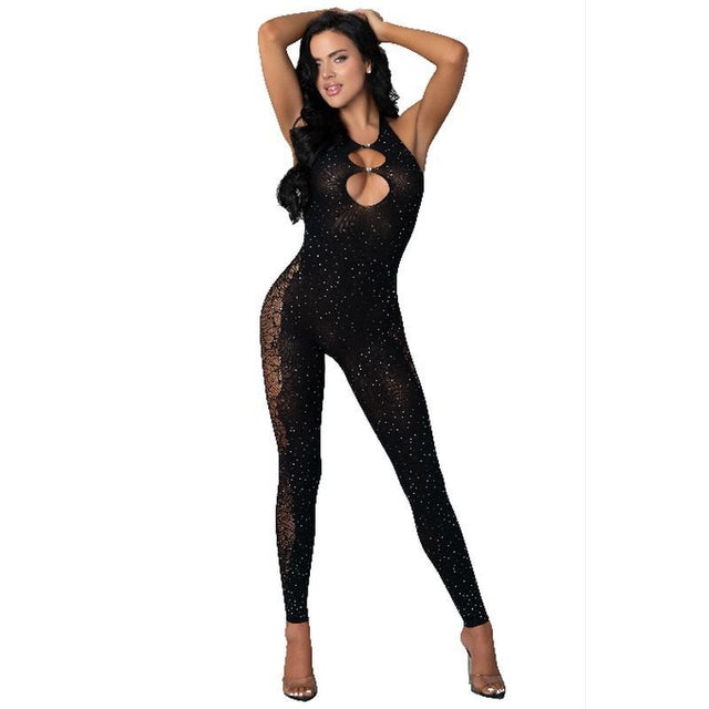Halter Body Stocking With Rhinestone Black - Lingerie - Naughty by Nature Adult Store