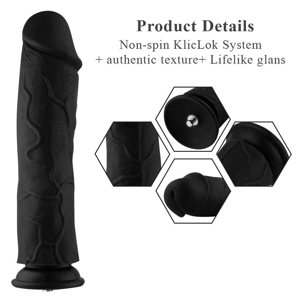HiSmith - 11" Silicone Black Curved Dildo (KlicLok) - Sex Toys