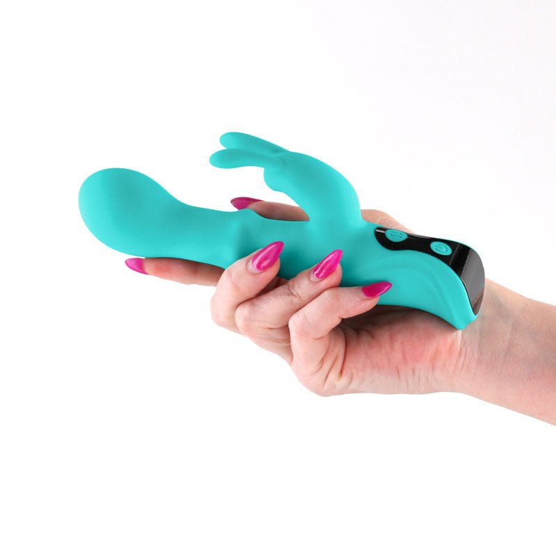 INYA Cyberluxe - Aqua 18 cm Rabbit Vibrator with Sliding Ring Shaft - VIBRATORS