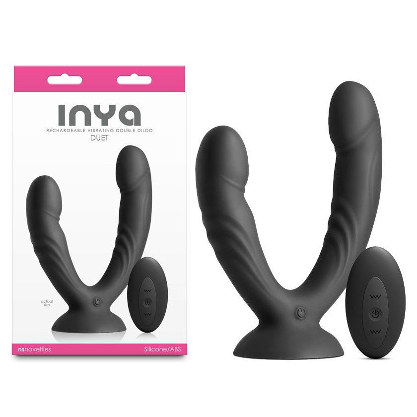Inya Duet Black USB Rechargeable Wireless Remote Vibrating Double Dildo - DONGS