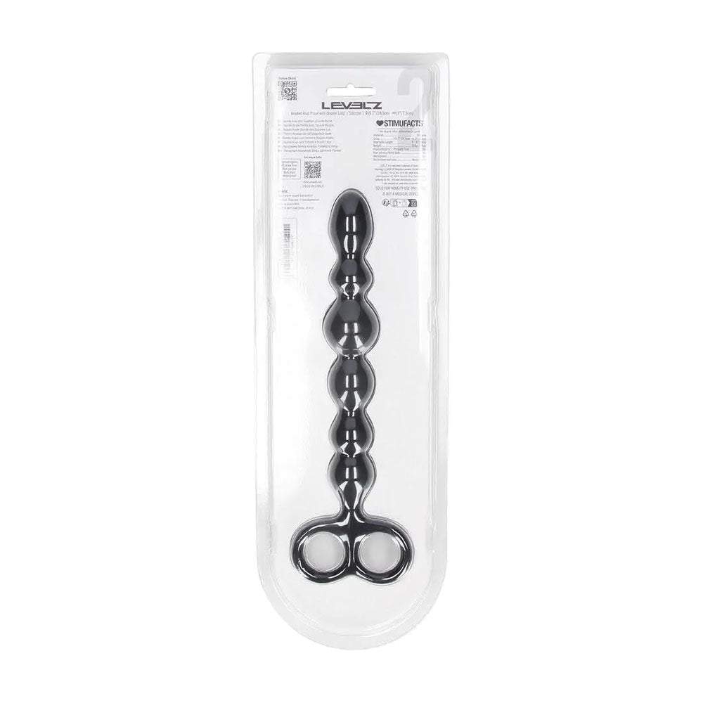 Levelz Beaded Silicone Anal Probe With Double Loop Black 24.5cm - ANAL TOYS