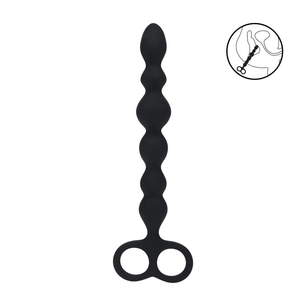 Levelz Beaded Silicone Anal Probe With Double Loop Black 24.5cm - ANAL TOYS