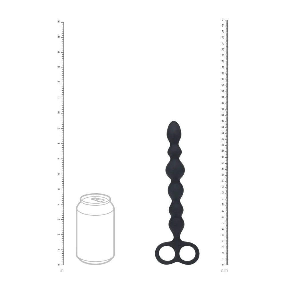 Levelz Beaded Silicone Anal Probe With Double Loop Black 24.5cm - ANAL TOYS